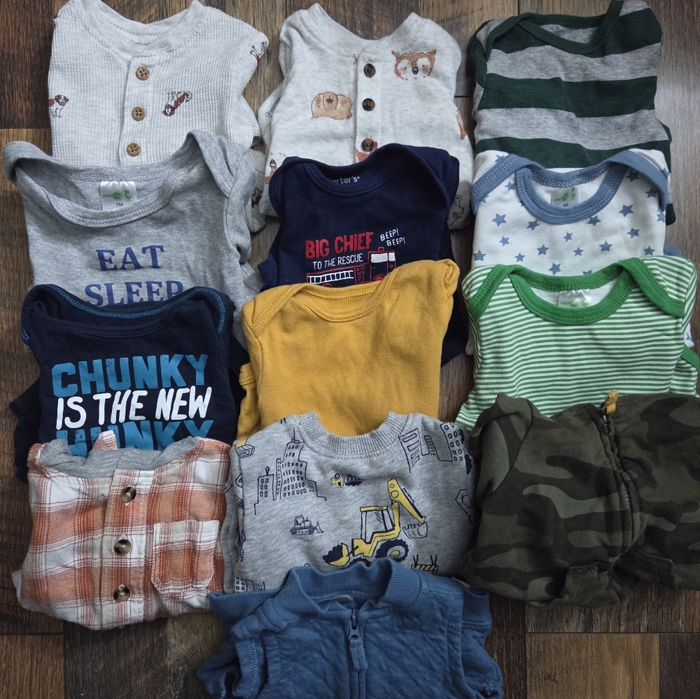 Baby Boy Clothing 3 Months - 26 Pieces- Tops, Bottoms, Overalls, Hoodies